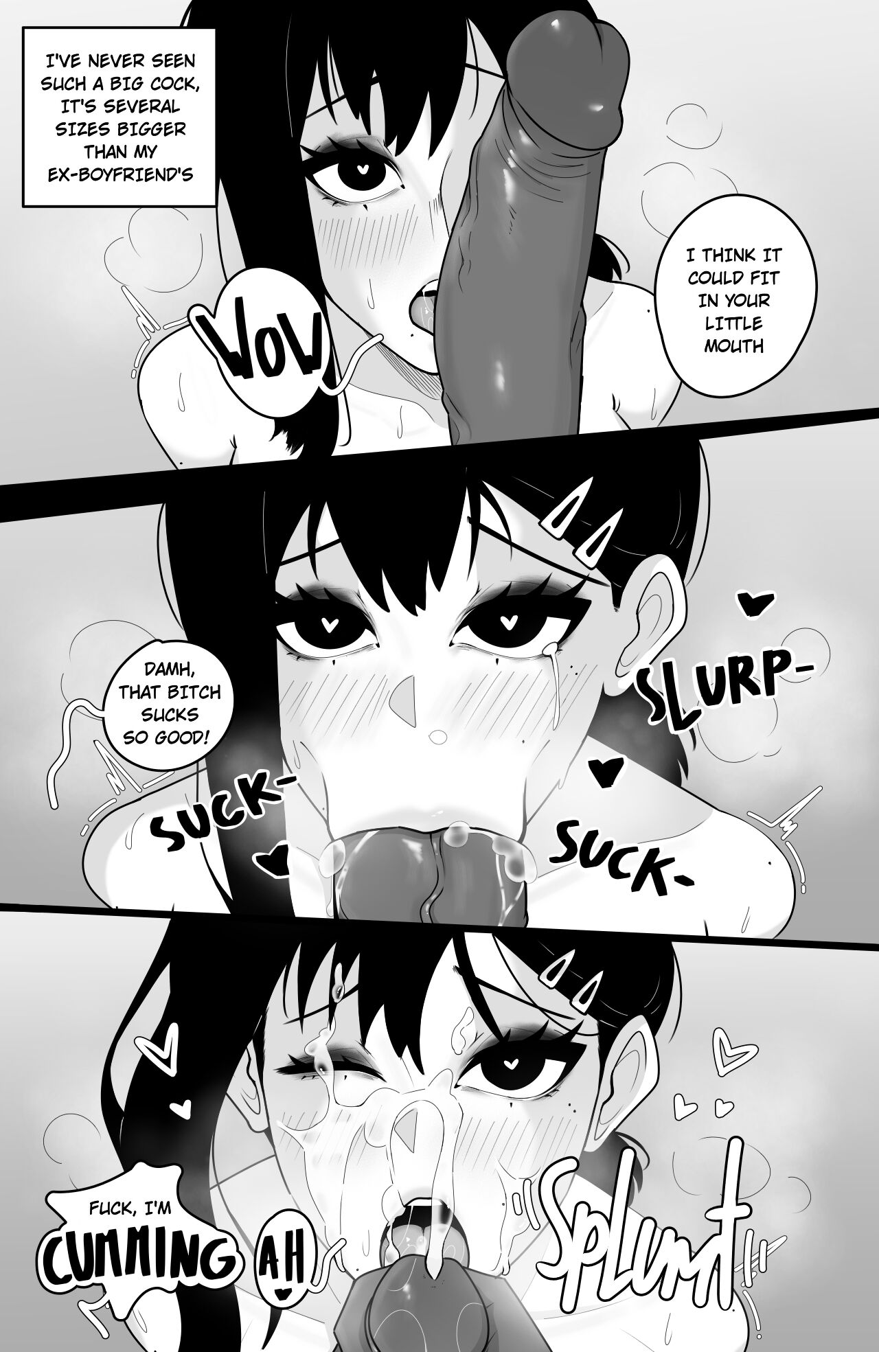 :>=, 1boy, 1boy1girl, 1girl1boy, 1girls, 3koma, adult, adult female, adult male, american, american male, asian, asian female, ass, bedroom, bedroom sex, beetlefi/414, big ass, big breasts, black and white, black eyes, black hair, black penis, blowjob, blowjob face, blowjob gesture, blush, blushing, chainsaw man, cock, cock hungry, cock worship, comic, comic page, completely naked, completely naked female, completely naked male, completely nude, completely nude female, completely nude male, cowgirl position, cum, cum explosion, cum on face, cum on partner, cumshot, cumshot in mouth, cumshot on face, curvy, curvy body, curvy female, dark skin, dark-skinned male, deepthroat, deepthroat no hands, dialog, dialogue, dialogue bubble, dominant male, domination, english dialogue, english text, faceless male, fellatio, fellatio face, female, female human, female/male, glans, hairclip, heart-shaped pupils, hetero, higashiyama kobeni, human, human female, human male, indoors, indoors sex, interracial, interracial fellatio, interracial sex, japanese, japanese female, kobeni higashiyama, large cock, large penis, light skin, light-skinned female, light-skinned male, looking pleasured, male, male human, male/female, mole, mole on cheek, mole under eye, monochrome, multiple moles, musk, musk clouds, navel, nipples, nude, nude female, nude male, one eye closed, open mouth, oral, oral penetration, oral sex, out of frame male, parted lips, pov, pov crotch, pov male, saliva, saliva on penis, single sidelock, sloppy blowjob, sloppy blowjob devil, sloppy fellatio, sloppy sounds, sound effects, speech bubble, steam, steaming body, straight, submissive, submissive female, sucking, sucking penis, sweat, sweating, tears, tears in eyes, tears of pleasure, trembling, trembling for pleasure, trembling in pleasure, veiny penis