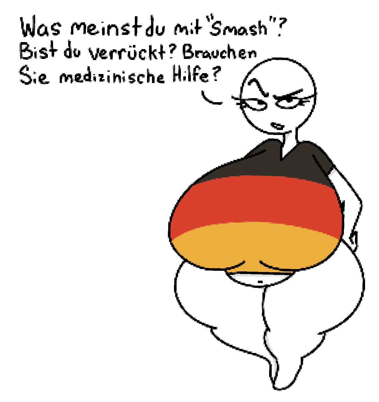 big breasts, german, german text, huge breasts, huge thighs, meme, tagme, theslashfive, thick thighs, translated, white background