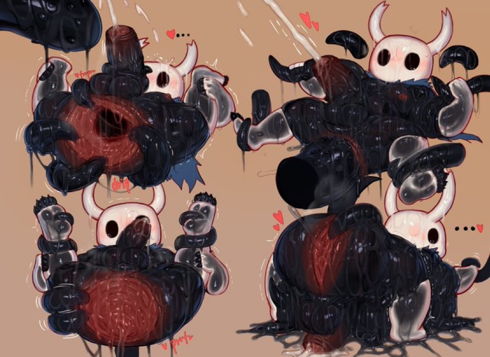 abs, anal juice, anal prolapse, ass, ass focus, balls, ballsack, big penis, black skin, black tentacles, blush, blush lines, bodily fluids, cape, consensual tentacles, cum, cum puddle, cum shot, cum splatter, cum spurt, cydonia xia, doggy style, foreskin, gaping anus, hat, heart, heart symbol, hollow knight, hollow knight (franchise), horns, large insertion, laying down, laying on back, legs apart, legs spread, legs up, male only, mask, muscular, muscular male, nipples, orgasm from anal, pecs, penetration, penis, precum, precum everywhere, prolapse, prolapsed anus, simple background, socks, socks only, stretched anus, tentacle, tentacle on male, tentacle sex, the knight (hollow knight), white mask