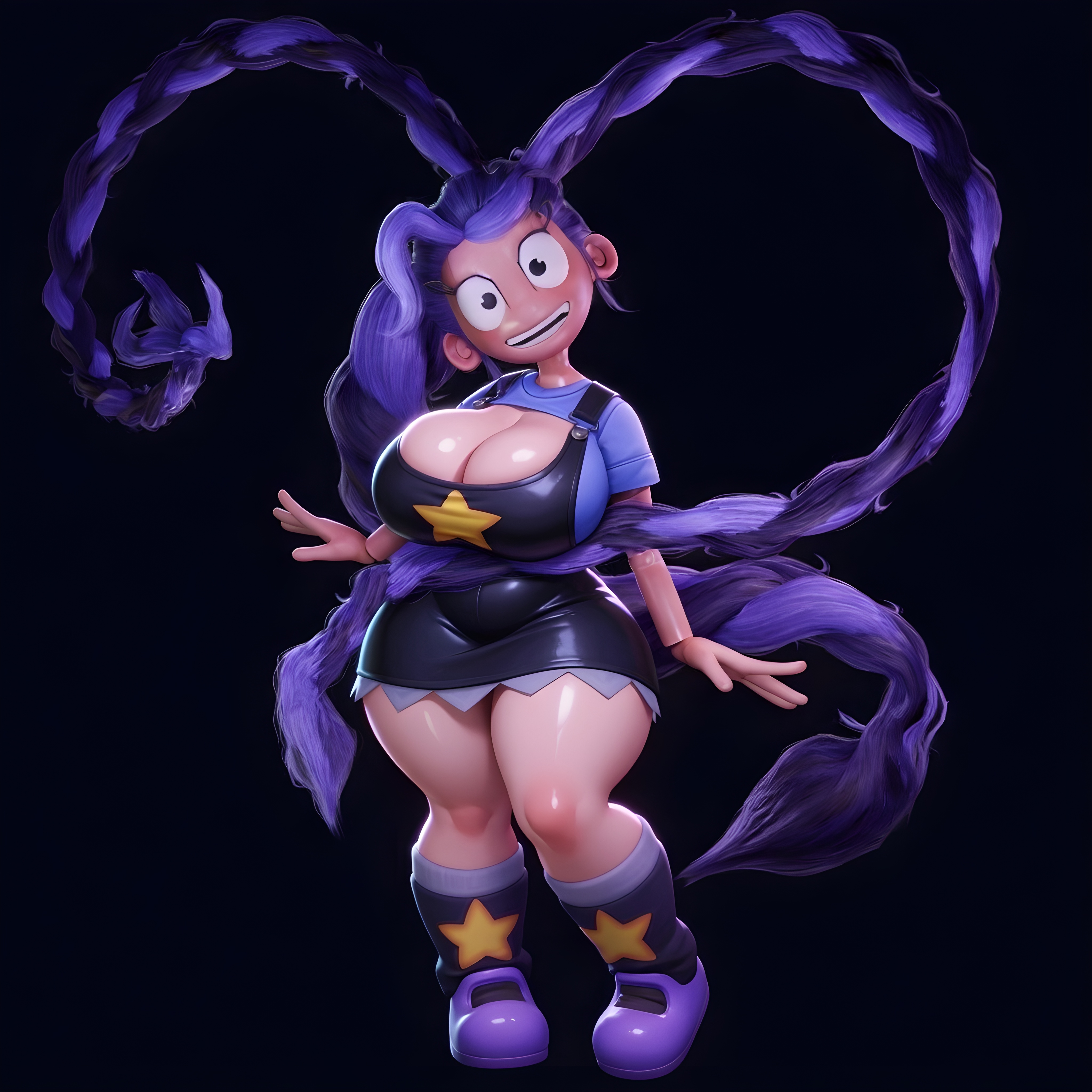 1female, 1girls, ai generated, anatomically incorrect, big ass, big breasts, big butt, black background, brasil louco, bubble ass, bubble butt, clothed, clothed female, creepy, creepy smile, curvaceous, curvy, curvy body, curvy figure, cute, doll, fat ass, fat butt, female, female only, front view, full body, fully clothed, huge breasts, large ass, lily lovebraids, lily lovebraids (poppy playtime), looking at viewer, mature, mature female, mature woman, milf, milf body, mob entertainment, nightmare waifu, poppy playtime, poppy playtime (chapter 5), prehensile hair, seducing, seducing viewer, seductive, seductive look, seductive smile, sexy, sexy body, sexy pose, simple background, solo, solo female, solo focus, tagme, thick ass, thick body, thick butt, thick thighs, toy, voluptuous, voluptuous body, voluptuous female