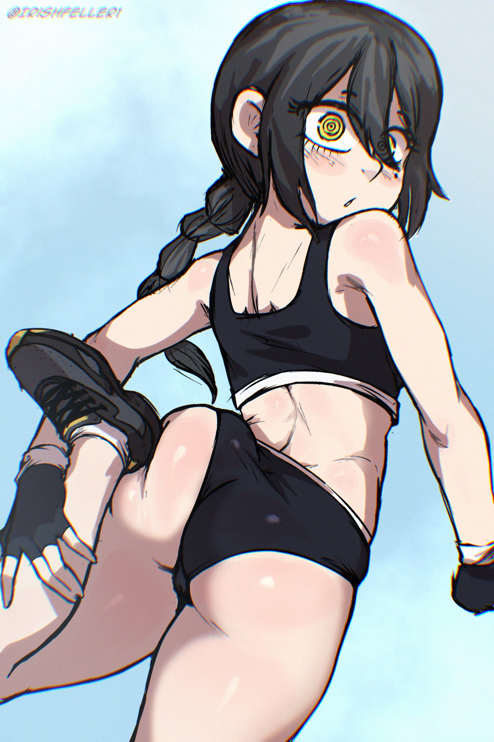 1girls, ass, behind view, big ass, big butt, chainsaw man, female, from behind, from behind position, irishfeller1, light skin, light-skinned female, looking at viewer, looking back, looking back at viewer, nayuta (chainsaw man), sports uniform, sportswear