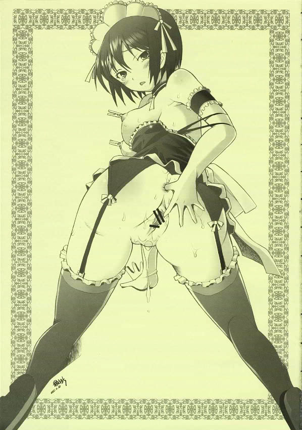 1girls censored censored_pussy comic female female_only finger_in_ass he_is_my_master izumi_sawatari looking_at_viewer looking_back maid maid_headdress maid_uniform nipple_clamps pussy pussy_juice pussy_juice_drip tagme