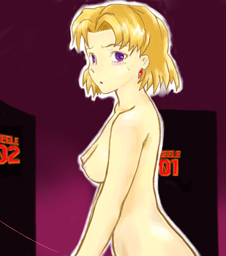 1girls artist_request blonde_hair blush breasts female gainax human light-skinned_female light_skin medium_breasts mole mole_under_eye neon_genesis_evangelion nude ritsuko_akagi scientist seele short_hair solo tagme