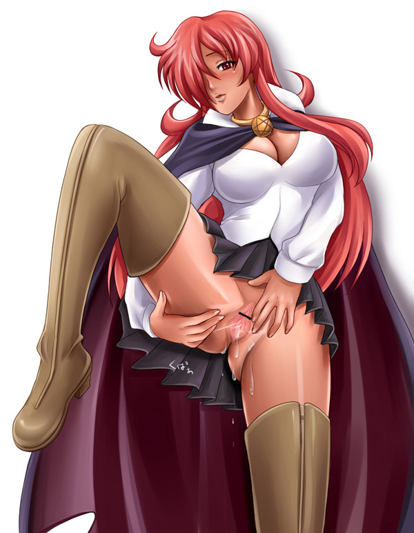 1girls blush boots breasts censored cleavage clothing female hair_over_one_eyes kirche_augusta_frederica_von_anhalt_zerbst kirche_zilperstone large_breasts leg_lift long_hair no_panties pussy pussy_juice red_hair skirt solo spread_pussy stockings thigh_boots thighhighs yumeno_naka zero_no_tsukaima