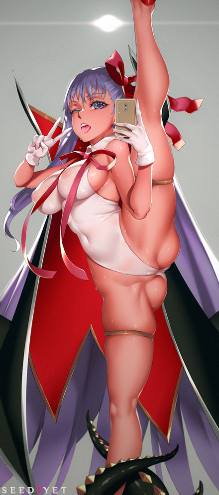 artist_name bare_shoulders bb_(fate) bb_(swimsuit_mooncancer) blush breasts cape cellphone covered_navel covered_nipples fate/grand_order fate_(series) female gloves hair_ribbon large_breasts long_hair looking_at_viewer one-piece_swimsuit one_eye_closed open_mouth phone purple_eyes purple_hair ribbon see-through_silhouette simple_background smartphone solo swimsuit tentacle v very_long_hair viola_(seed) white_gloves white_swimsuit