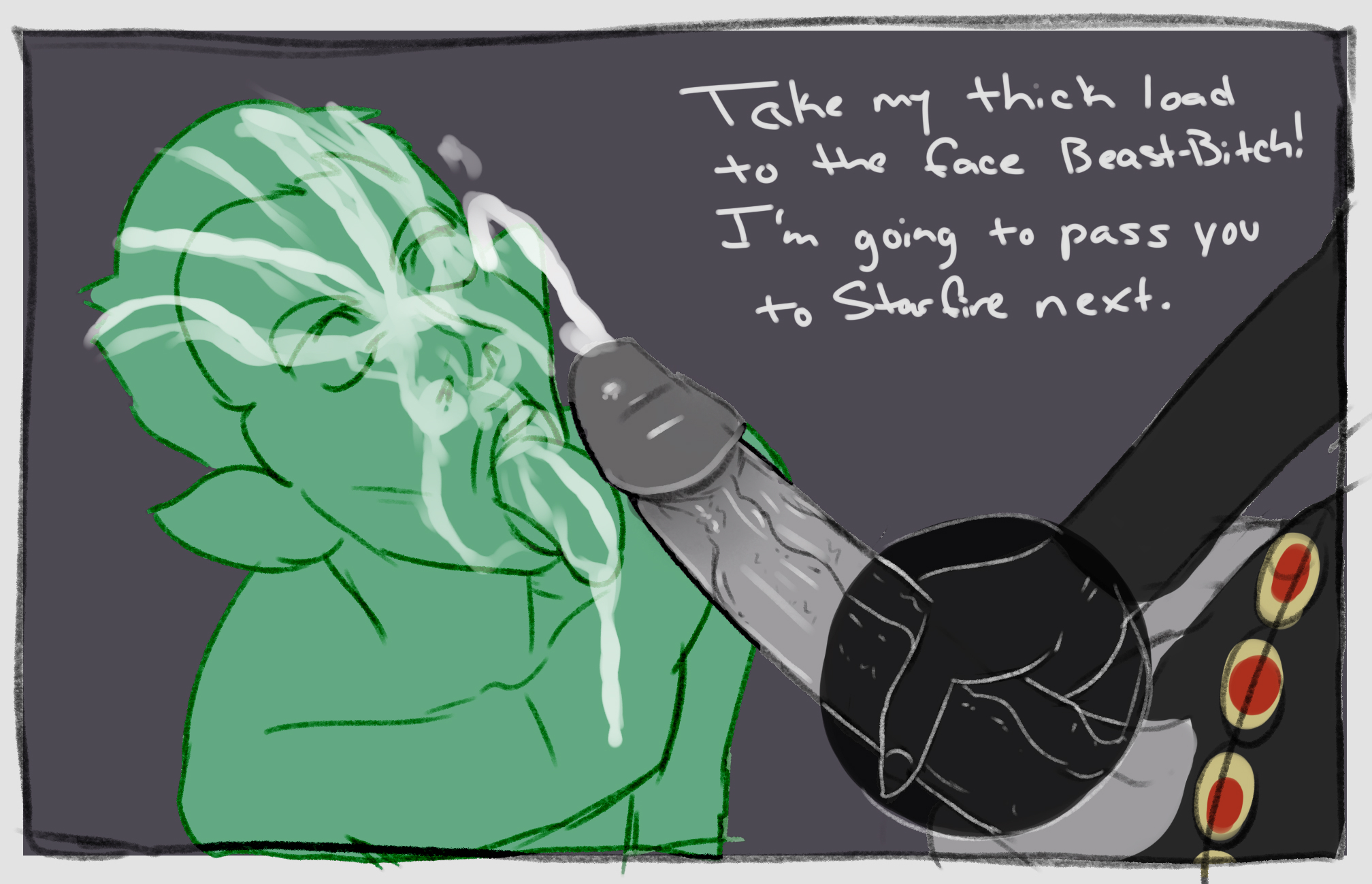 1boy, 1futa, beast boy, cum, cum on face, dc, dc comics, faceless, faceless character, faceless futa, facial, futa on male, futanari, intersex, male, nomad reverse, penis, raven (dc), sketch, teen titans