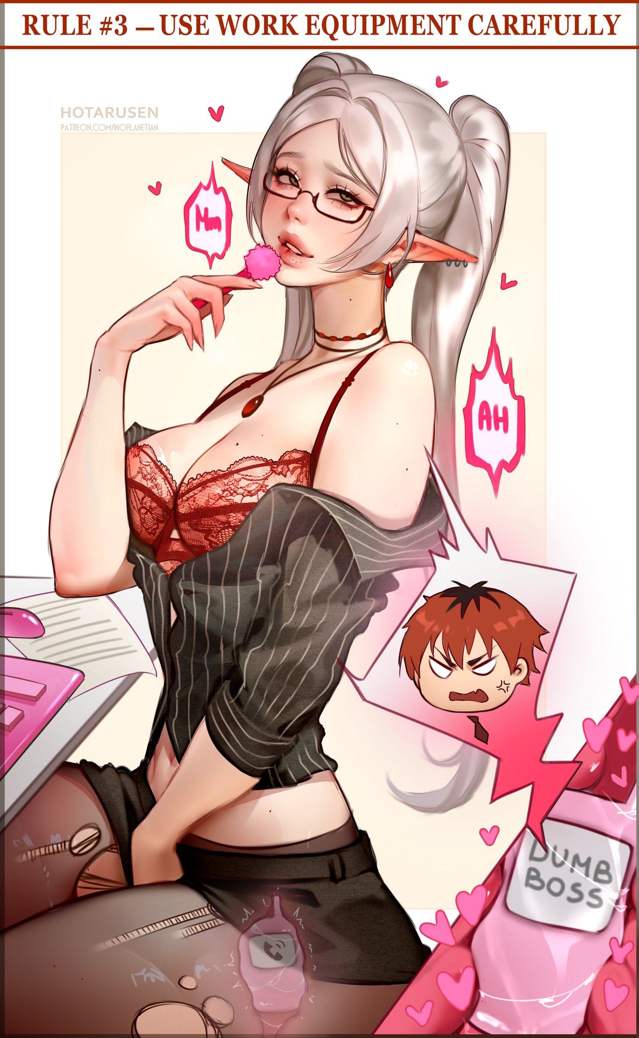 1boy, 1girls, big thighs, biting lip, biting own lip, bra, breasts, breasts out, curvy, curvy body, curvy female, curvy figure, curvy hips, elf, elf ears, elf female, english text, exhibitionism, exhibitionist, frieren, frieren beyond journey's end, hi res, hotaru sen, huge thighs, massive thighs, object in pussy, object insertion, pantyhose, public, public indecency, ripped clothing, ripped pantyhose, ripped stockings, sex toy, sousou no frieren, stark (sousou no frieren), text, thick legs, thick thighs, thighs, thunder thighs, thunderthighs, tits, tits out, variant, variant set, vibrator, vibrator in pussy, wide hips, wide thighs