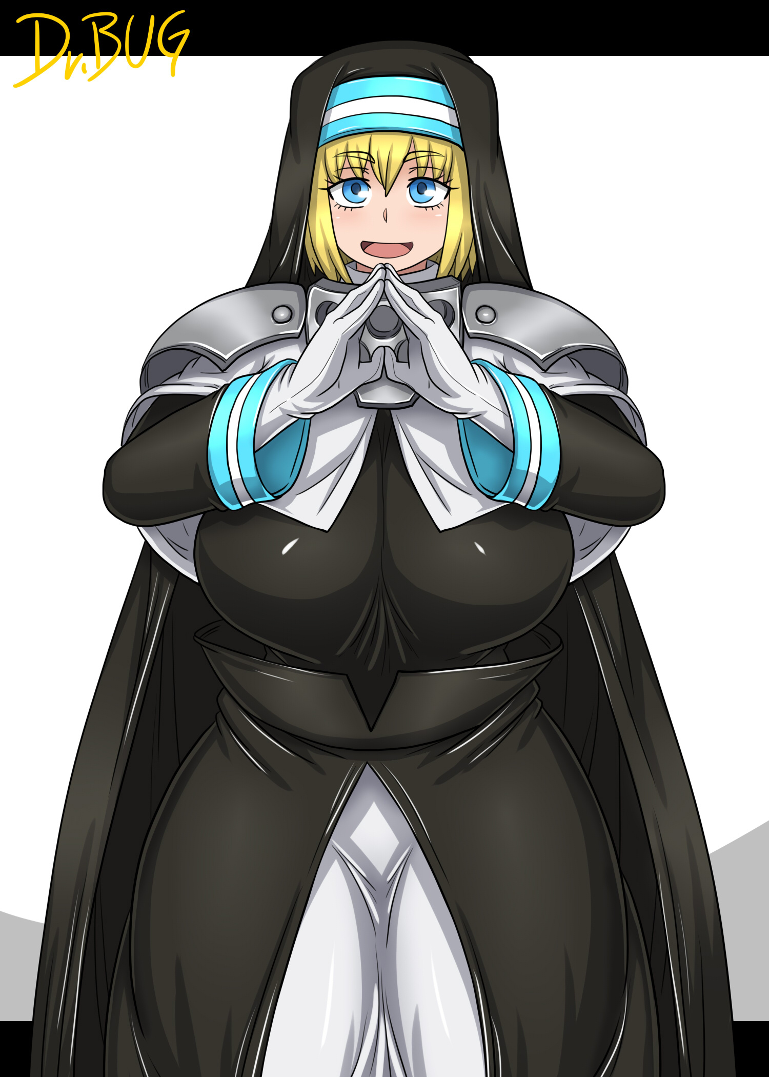 1girls, ass, big ass, big breasts, blonde hair, breasts, chubby, dr.bug, en'en no shouboutai, enen no shouboutai, female, female only, fire force, huge ass, humanoid penis, male, nun, nun's habit, penis, sister iris (enen no shouboutai), sister iris (fire force)