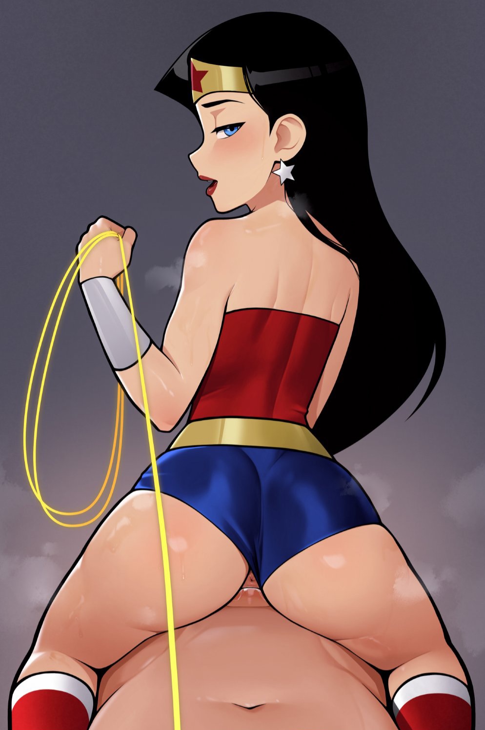 1girls, dc, dc comics, diana prince, female, female focus, light skin, light-skinned female, loodncrood, looking back, shortstack, wonder girl (diana prince), wonder woman, wonder woman (series)