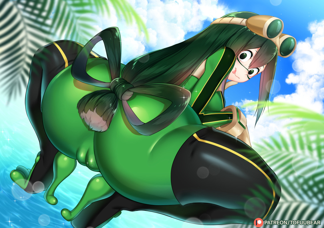1girls, anus, ass, ass focus, big ass, big butt, bimbo, bodysuit, bottom heavy, bubble ass, bubble butt, butt focus, cameltoe, female, female only, green hair, green-haired female, hero outfit (mha), huge ass, large ass, looking at viewer, looking back, my hero academia, pussy, skintight, solo, spread legs, teenager, thick ass, tofuubear, tsuyu asui, water