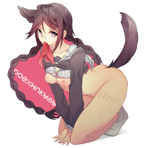 breasts, danganronpa, fake tail, female, fukawa touko, furry, furry ears, furry tail, small breasts, straight hair