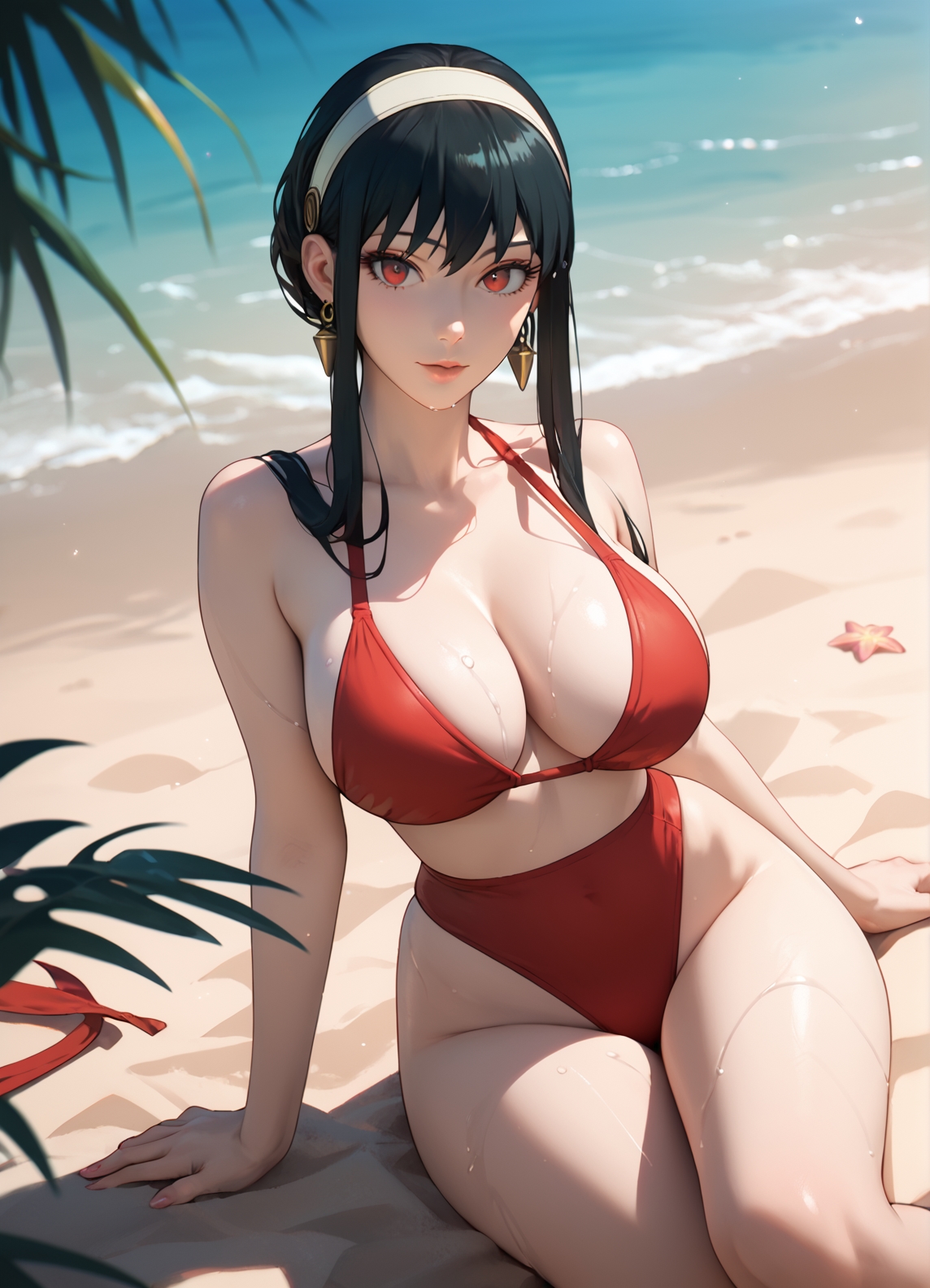 1girls, 2d, ai generated, athletic, athletic female, bare shoulders, belly, big breasts, bikini, bikini bottom, bikini top, black hair, blush, breasts, chest, curvy, curvy figure, cute, cute face, dark hair, detailed, eyelashes, eyeshadow, female, female focus, female only, fit, fit female, focus, hairband, hands behind head, hands up, high quality, image, large breasts, legs, light skin, light-skinned female, lips, lipstick, long hair, looking at viewer, makeup, mascara, mature, outdoors, outside, pale skin, pale-skinned female, red eyes, seductive, seductive look, shy, spy x family, stable diffusion, swimsuit, swimwear, tagme, tall, tall female, thighs, uncensored, yor briar, yor forger