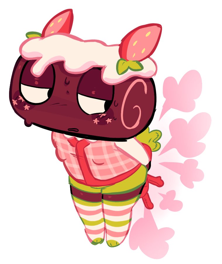 berry roll cosmo, blush, cosmo (dandy's world), dandy's world, dandys world, ears back, fart, fart cloud, fart fetish, farting, farting in face, farting on face, fetish, green shorts, keeboreal, male, male only, muffled, plush, plush doll, plushie, stars, strawberry, sweat, sweating, thigh highs, thighhighs