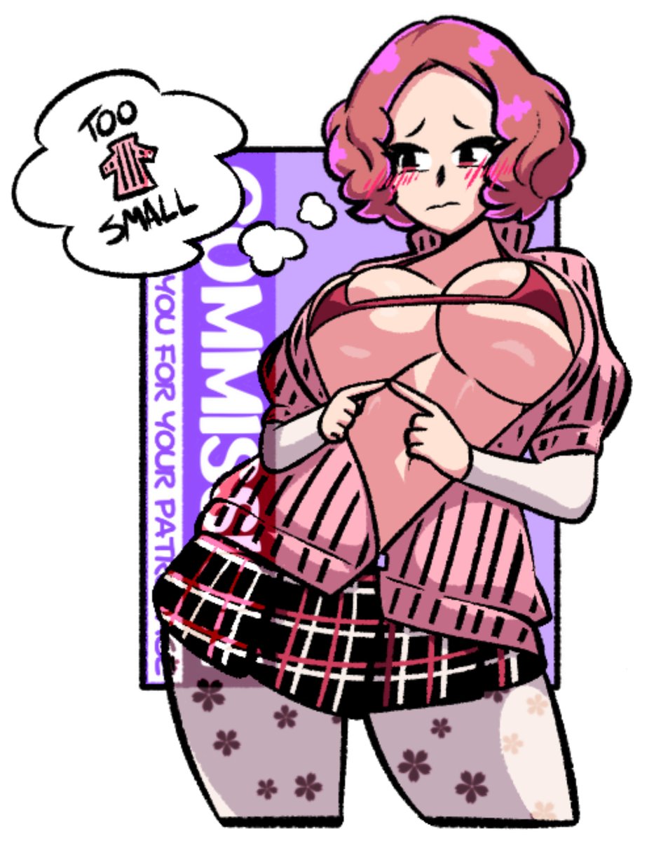 1girls, bikini, bikini top, bikini under clothes, blush, breasts, damonfive0, english text, female, frown, haru okumura, large breasts, looking at viewer, micro bikini, miniskirt, okumura haru, pantyhose, persona, persona 5, plaid, plaid skirt, short hair, skirt, solo, standing, swimsuit, thought bubble