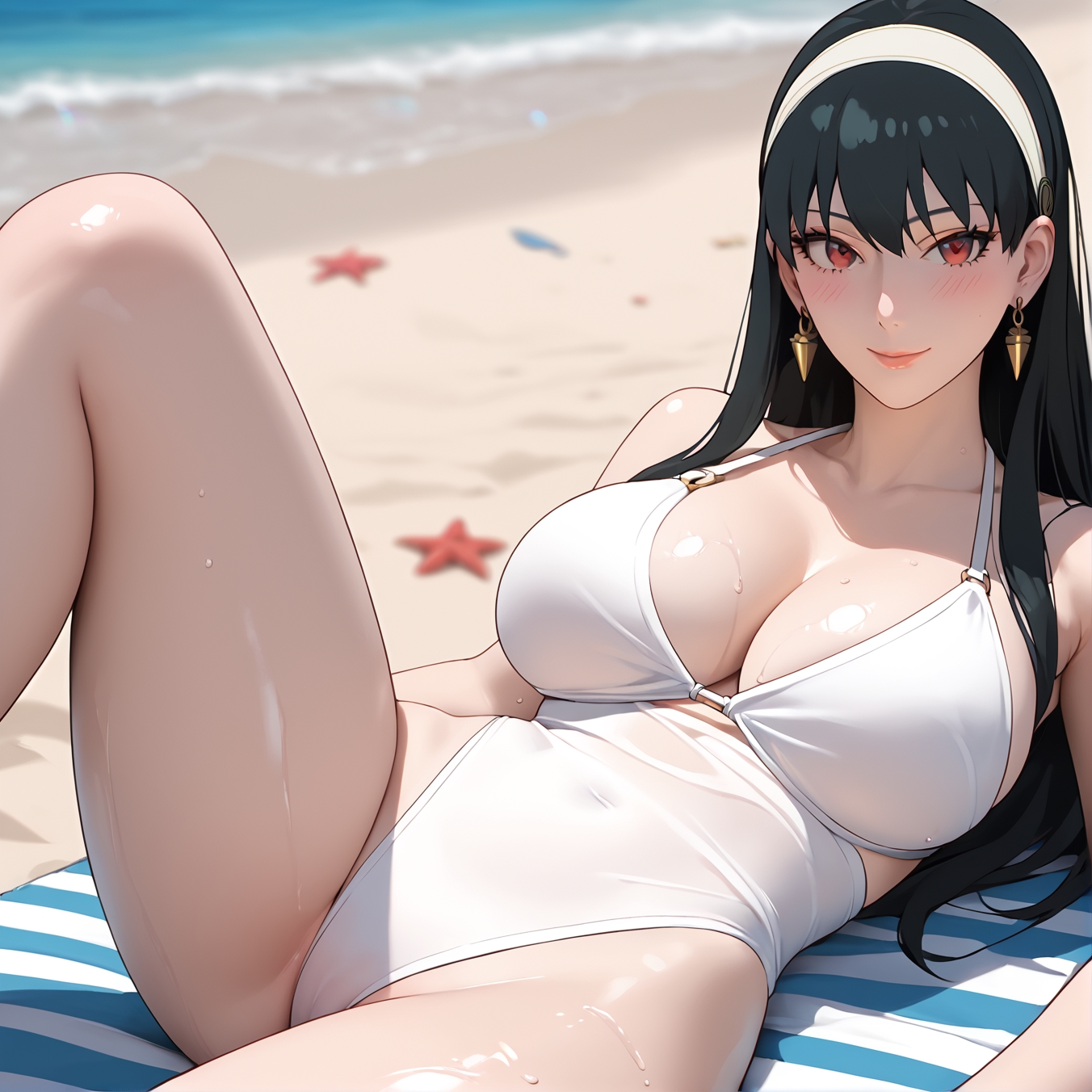 1girls, 2d, ai generated, athletic, athletic female, bare shoulders, belly, big breasts, bikini, bikini bottom, bikini top, black hair, blush, breasts, chest, curvy, curvy figure, cute, cute face, dark hair, detailed, eyelashes, eyeshadow, female, female focus, female only, fit, fit female, focus, hairband, hands behind head, hands up, high quality, image, large breasts, legs, light skin, light-skinned female, lips, lipstick, long hair, looking at viewer, makeup, mascara, mature, outdoors, outside, pale skin, pale-skinned female, red eyes, seductive, seductive look, shy, spy x family, stable diffusion, swimsuit, swimwear, tagme, tall, tall female, thighs, uncensored, yor briar, yor forger