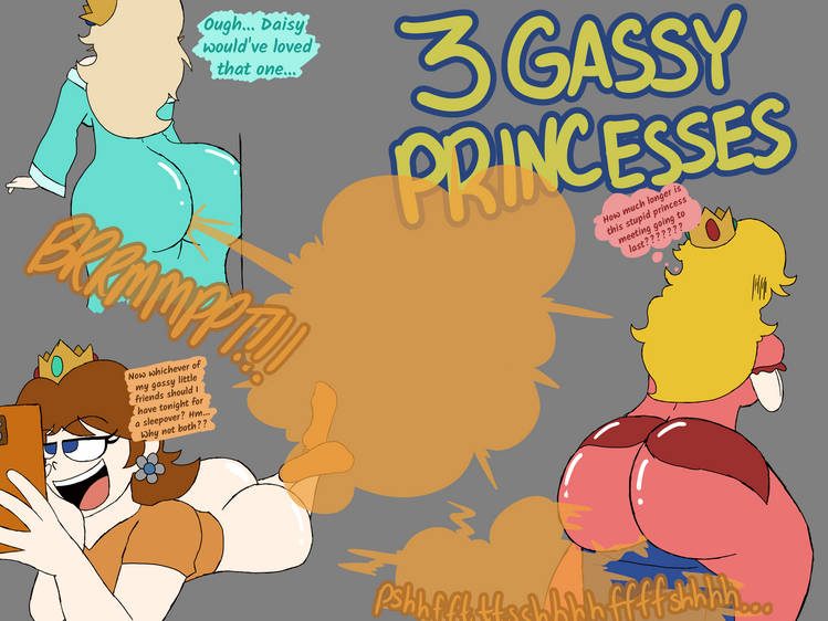 blonde female, blonde hair, blue eyes, brown hair, fart, fart fetish, farting, female, mario (series), modestpal, princess, princess daisy, princess peach, princess rosalina