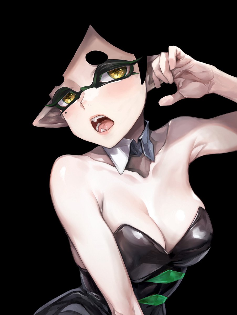 1girls, arm up, armpit crease, armpit fetish, armpit peek, armpit pose, armpit sex invitation, armpits, big breasts, breasts, cleavage, clothed, clothed female, clothing, dark hair, detailed armpit, fangs, female, inkling, inkling girl, jajanome, light skin, light-skinned female, looking at viewer, marie (splatoon), nintendo, open mouth, pale skin, pale-skinned female, presenting armpit, seductive look, sexy armpits, solo, solo female, solo focus, splatoon, splatoon (series), tentacle hair, yellow eyes