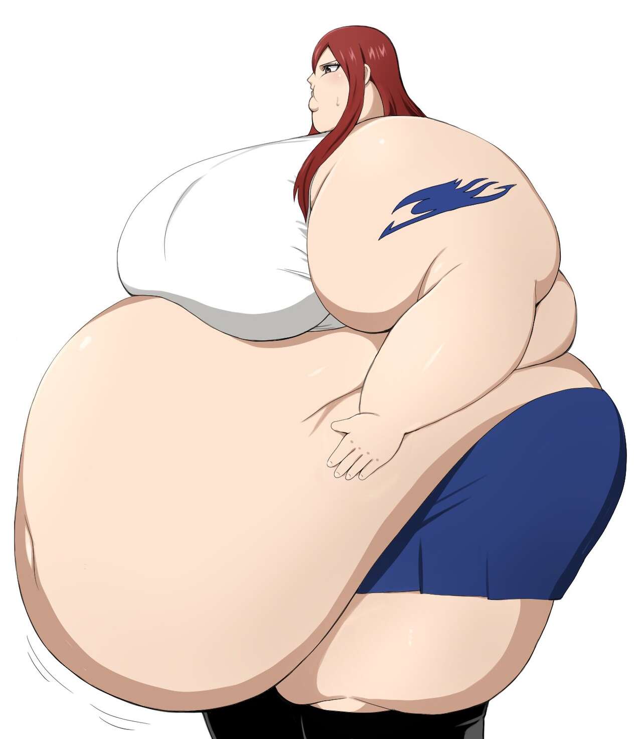 erza_scarlet fairy_tail fat fat_fetish large_belly large_breasts morbidly_obese_female nikutsuki red_hair solo_female ssbbw