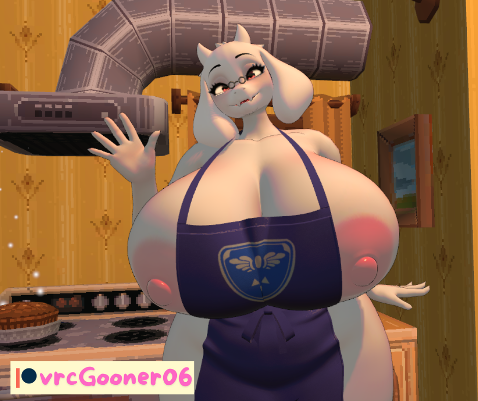 apron apron_between_breasts bom39 furry huge_breasts large_areolae mommy mommy_kink toriel toriel_(bom39) undertale vrcgooner06 vrchat