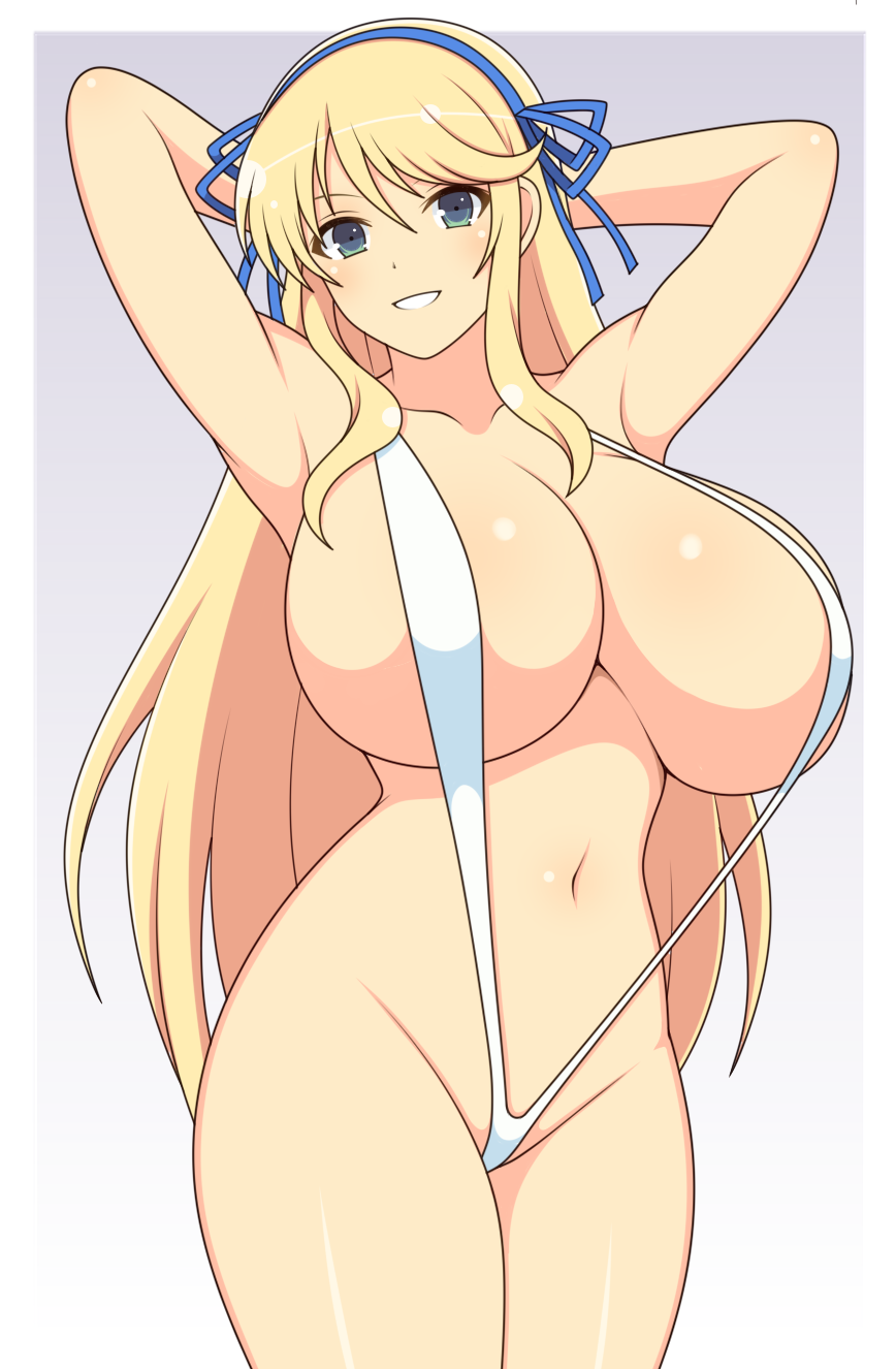 1girls arms_behind_head blonde_hair huge_breasts ichiryuu_tsumiki katsuragi_(senran_kagura) large_breasts long_hair senran_kagura senran_kagura_burst sling_bikini slut