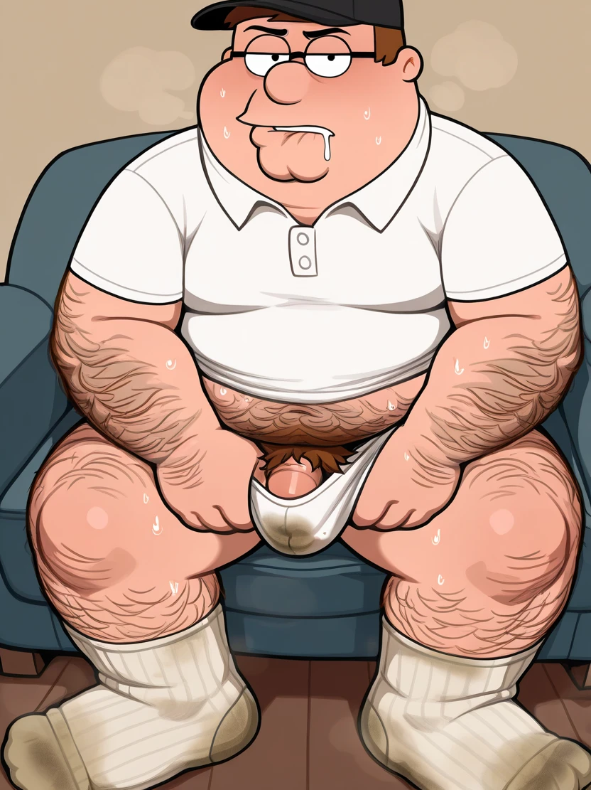 ai_generated chubby dirty_feet dirty_socks drooling family_guy fat hairy male overweight peter_griffin pubes shaft smelly socks solo_male sweaty