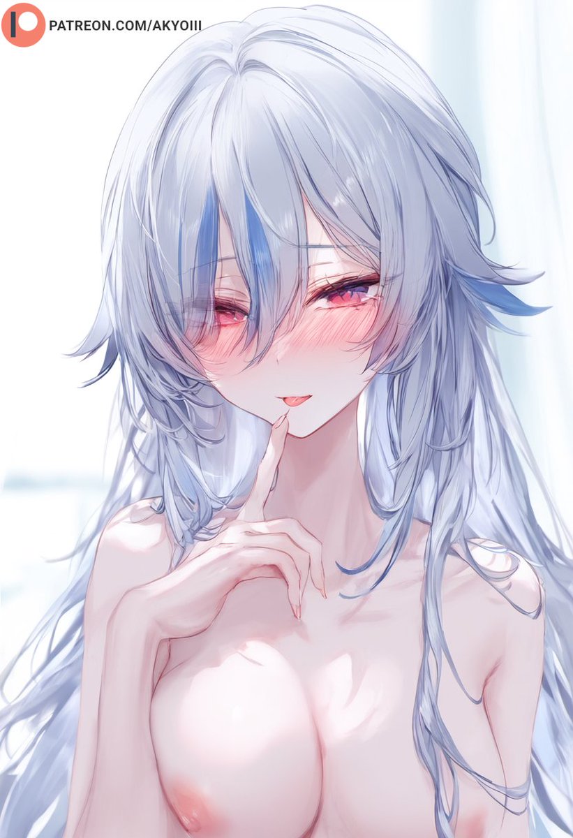 1girls ai_generated akyoi ass bedroom blush breasts completely_nude female honkai:_star_rail honkai_(series) jingliu_(honkai:_star_rail) large_breasts light-skinned_female light_skin long_hair looking_at_viewer patreon red_eyes smile solo solo_female tongue tongue_out white_hair