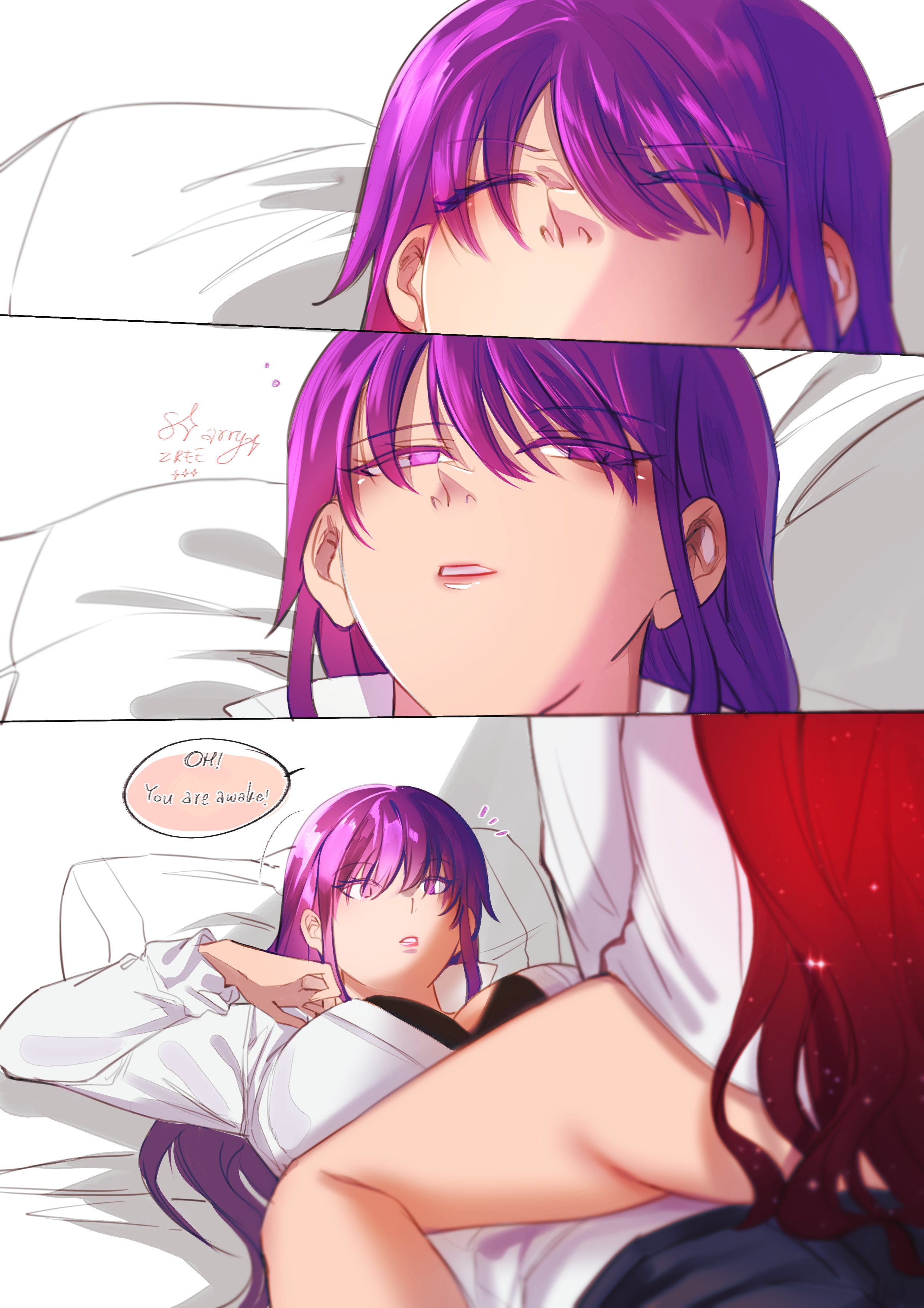 bed, bedroom, big boobs, big breasts, big tits, body swap, boobs, breasts, cleavage, clothed, clothes, clothing, himeko (honkai: star rail), hips, honkai: star rail, hoyoverse, imaginary friend, imminent sex, kafka (honkai: star rail), long hair, mind swap, mole, mole on breast, no panties, no pants, purple hair, red hair, red hair female, redhead, redhead female, redheaded female, selfcest, suggestive, thick hips, thick thighs, thighs, tits, wide hips, yuri