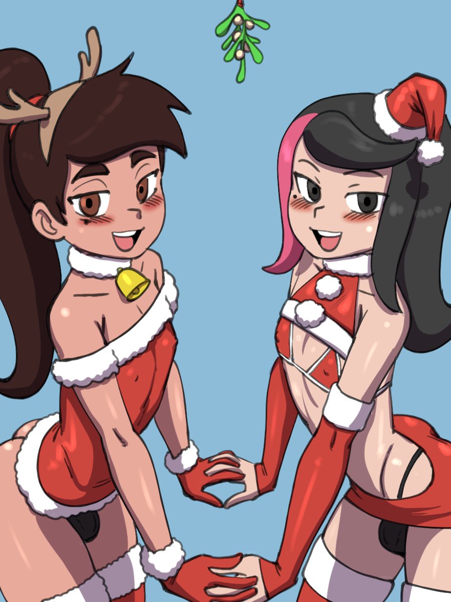 bulge darkeros13 femboy guy_hamdon male_only marco_diaz mistletoe santa_dress shezow shezow_(character) star_vs_the_forces_of_evil