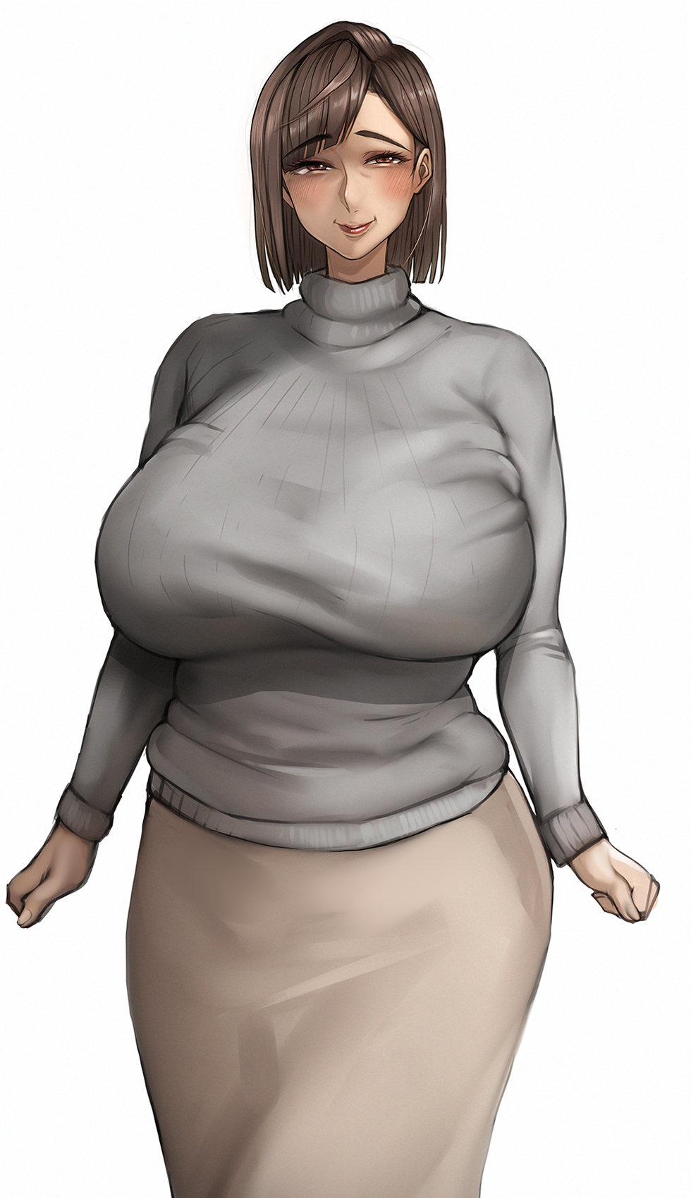 1girls breasts clothed clothing eyebrows_visible_through_hair female female_only huge_breasts mature mature_female mature_woman milf mommy original simple_background solo solo_female toshi21888046 white_background