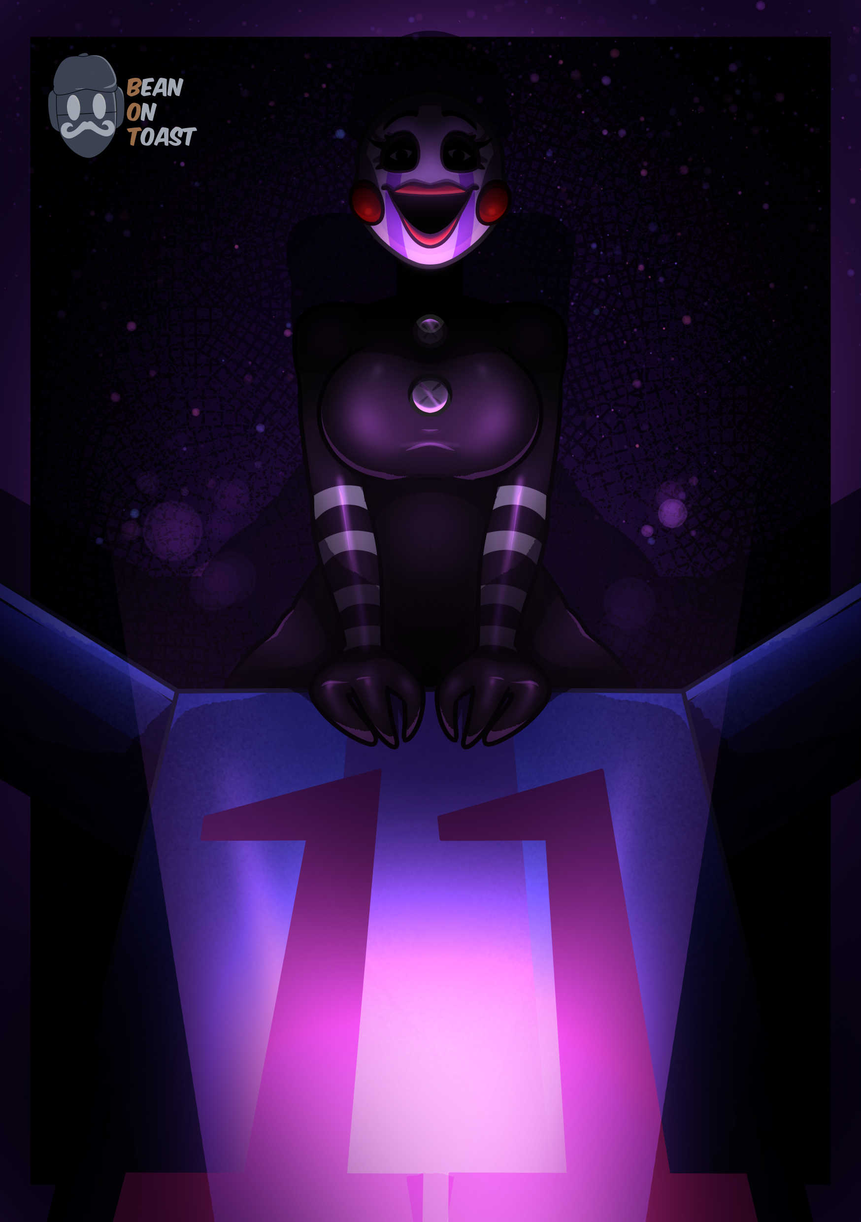 2025, 2d, 2d (artwork), 2d artwork, artist logo, artist name, beanontoast, big breasts, black body, breasts, female, female only, five nights at freddy's, five nights at freddy's 2, marionette (fnaf), mask, masked female, puppet (fnaf), red lipstick, solo, thick thighs