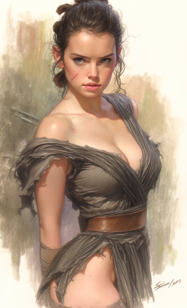 2d ai_generated blue_eyes daisy_ridley dark_hair disney nhoeskape rey rey_(star_wars) star_wars tagme