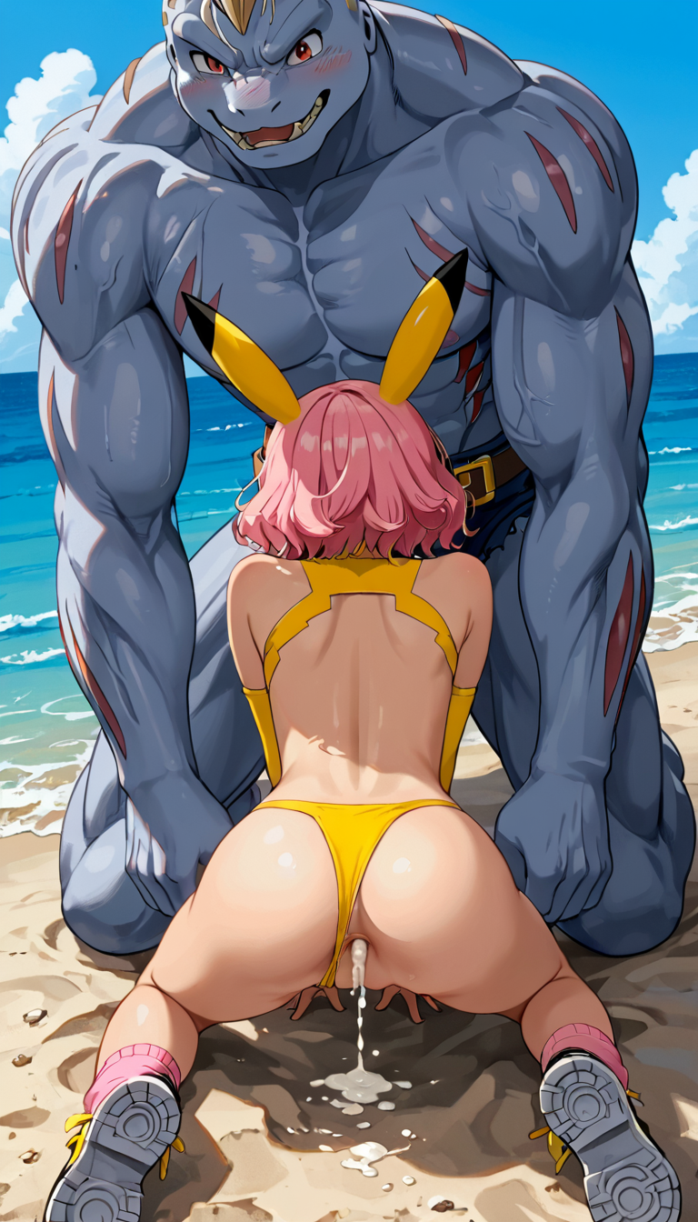 ai_generated arched_back ass ass_focus ass_up asshole beach bent_over blowjob breasts breasts breasts_out confused confused_face confused_look confusion cum cum_drip cum_dripping cum_dripping_from_ass cum_in_ass cum_inside huge_cock interspecies lost_battle_(pokemon) machoke monster monster_cock on_hands_and_knees on_knees oral oral_penetration oral_sex original_character outdoor_nudity outdoor_sex outdoors outside panties pikachu pink_clothing pink_hair pokefan_alice pokemon pokemon_(species) pokephilia public public_exposure public_indecency public_nudity public_sex ripped_clothing size_difference sneakers terror139 thong tits_out white_skin yellow_clothing yellow_eyes