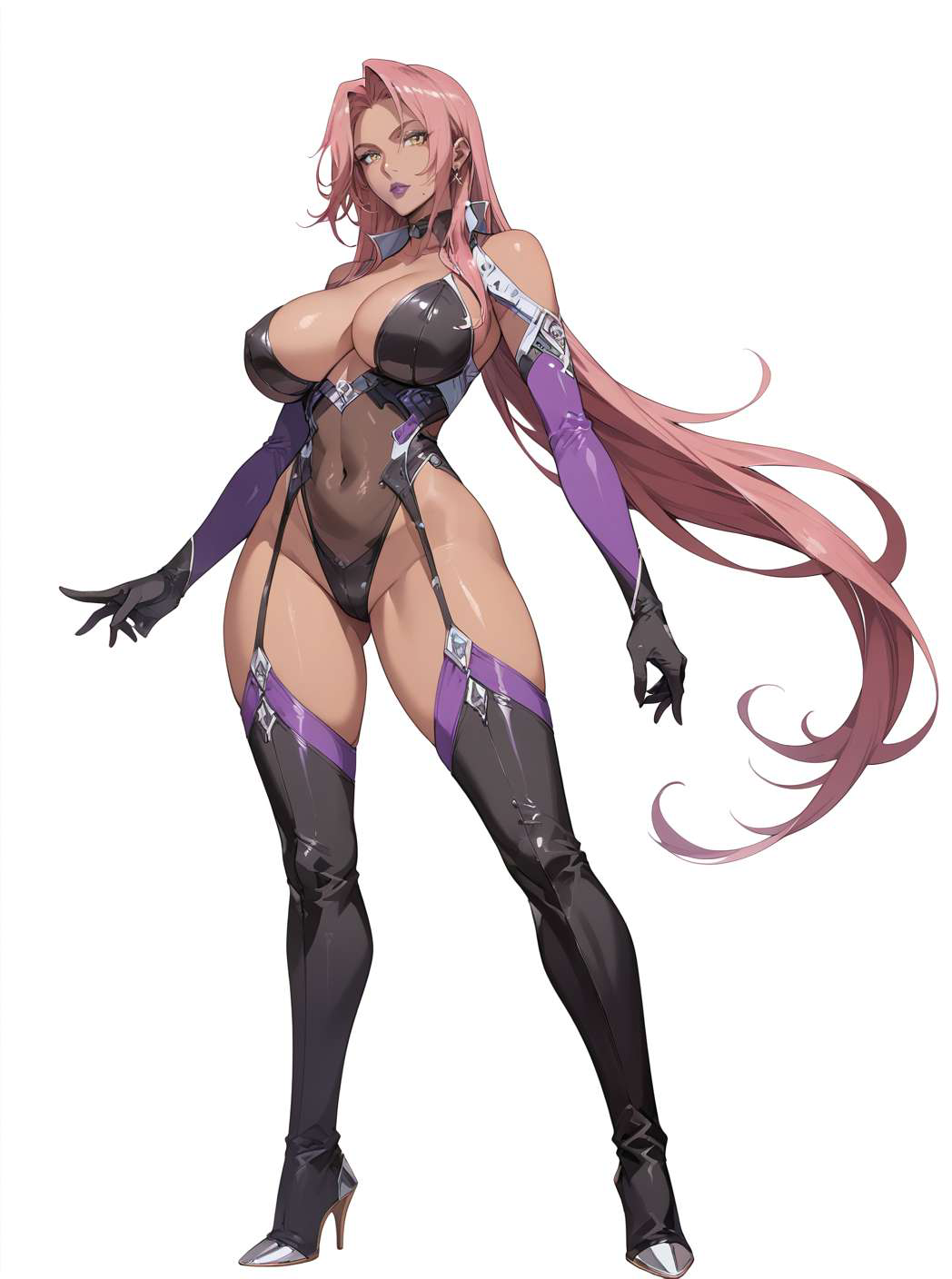 ai_generated bewitching_thighs full_body high_heel_boots ingrid_(taimanin_asagi) large_breasts pink_hair shu taimanin_(series)