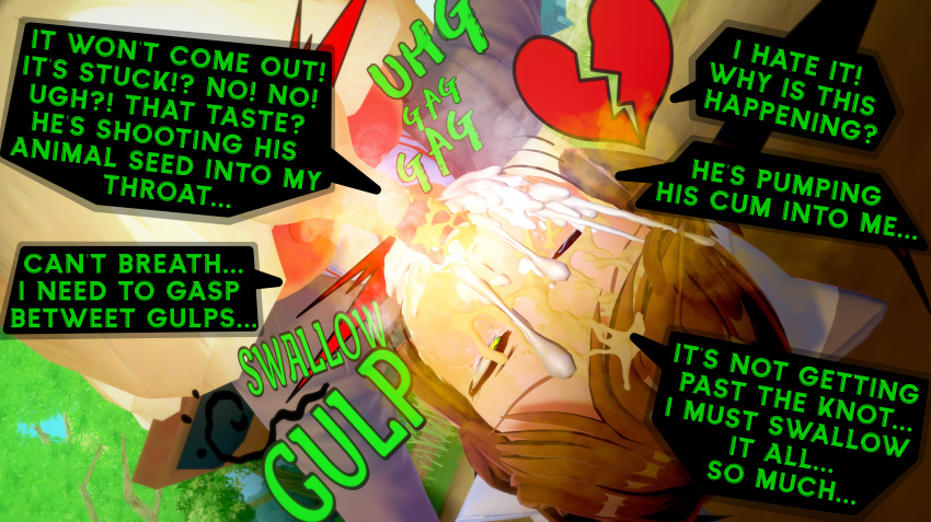 broken rape victim, brown hair, canine, canine penis, cum, cum in mouth, cum inside, cum on face, deepthroat, disgusted, doki doki literature club, face fucking, fellatio, female, gagging, green eyes, knotting, koikatsu, luminous axis, male, monika (doki doki literature club), penis, rape, secretly loves it, smegma, smegma in mouth, smegma on face, smell, smelly cock, spilling, swallowing, text, text bubble, zoophilia