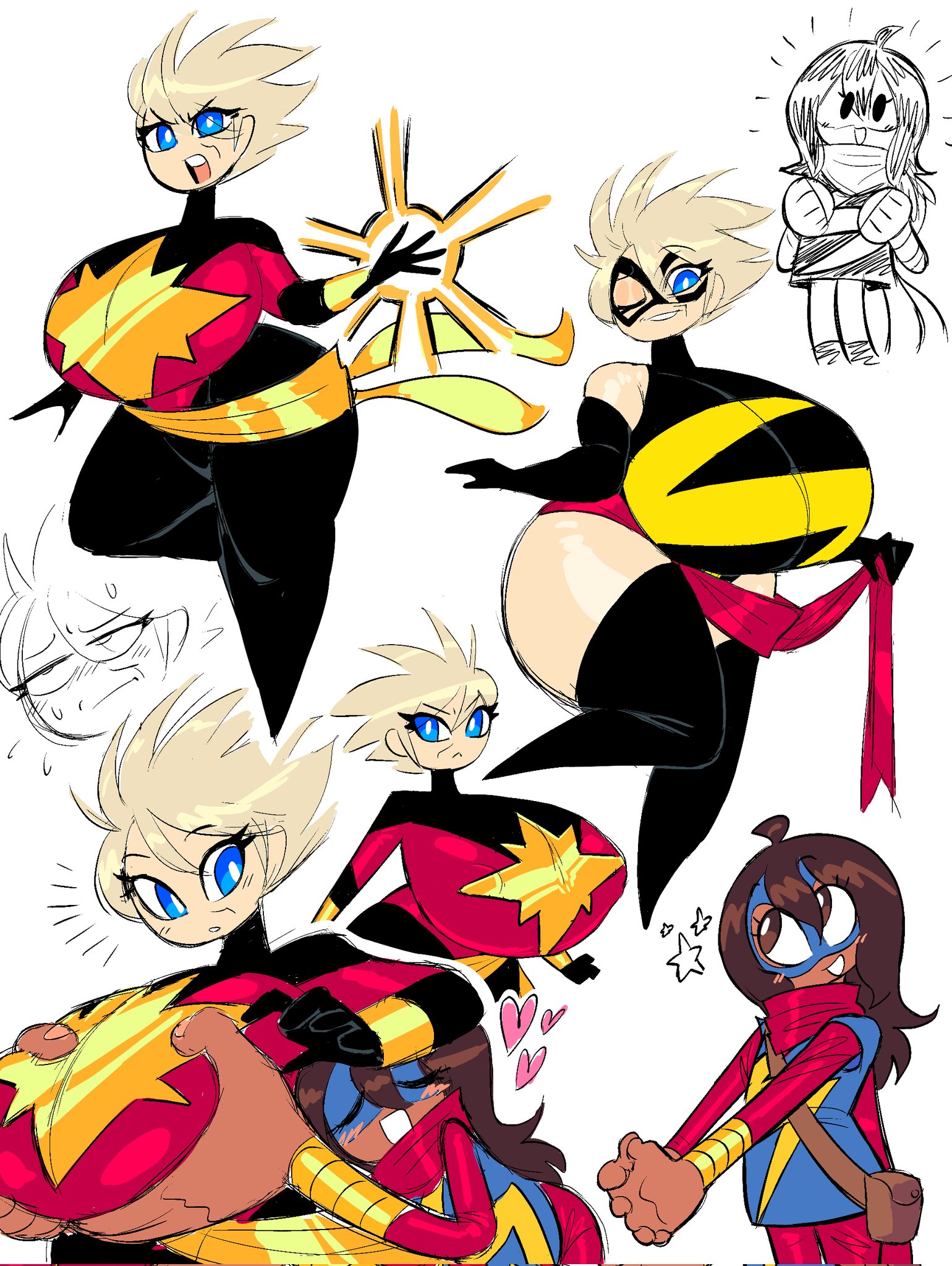 2girls, ass, big ass, big breasts, breasts, captain marvel, carol danvers, female, gilf, grabbing breasts, huge ass, huge breasts, ilikestuffdoyou, kamala khan, marvel, marvel comics, mature female, ms. marvel, theguywhodrawsalot, yuri