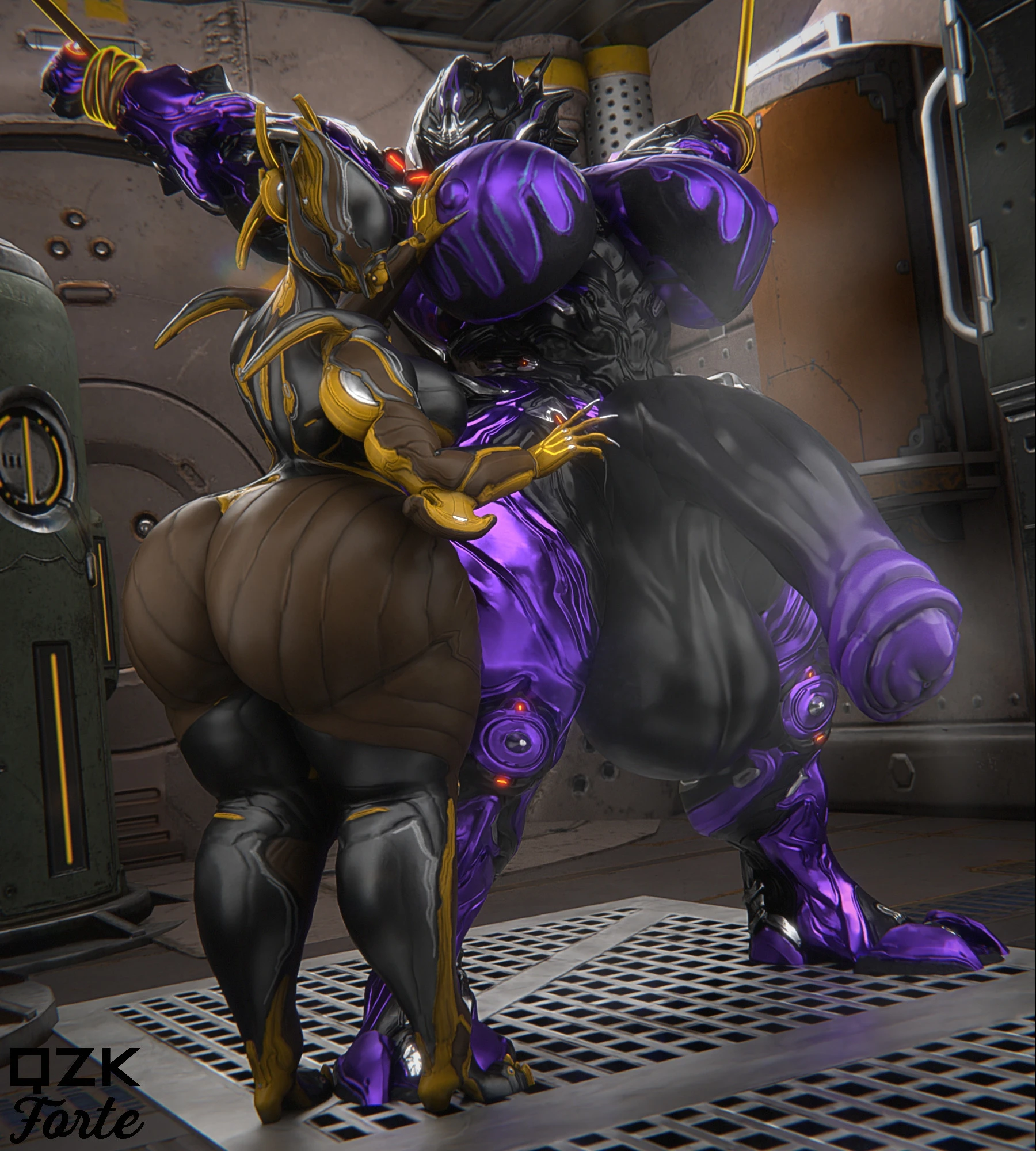 3d, bbw, big ass, big breasts, big penis, breasts, bubble butt, cleavage, female, futanari, hildryn (warframe), huge ass, huge breasts, huge cock, hyper penis, overweight, penis, qzk forte, thick thighs, valkyr (warframe), warframe, wide hips