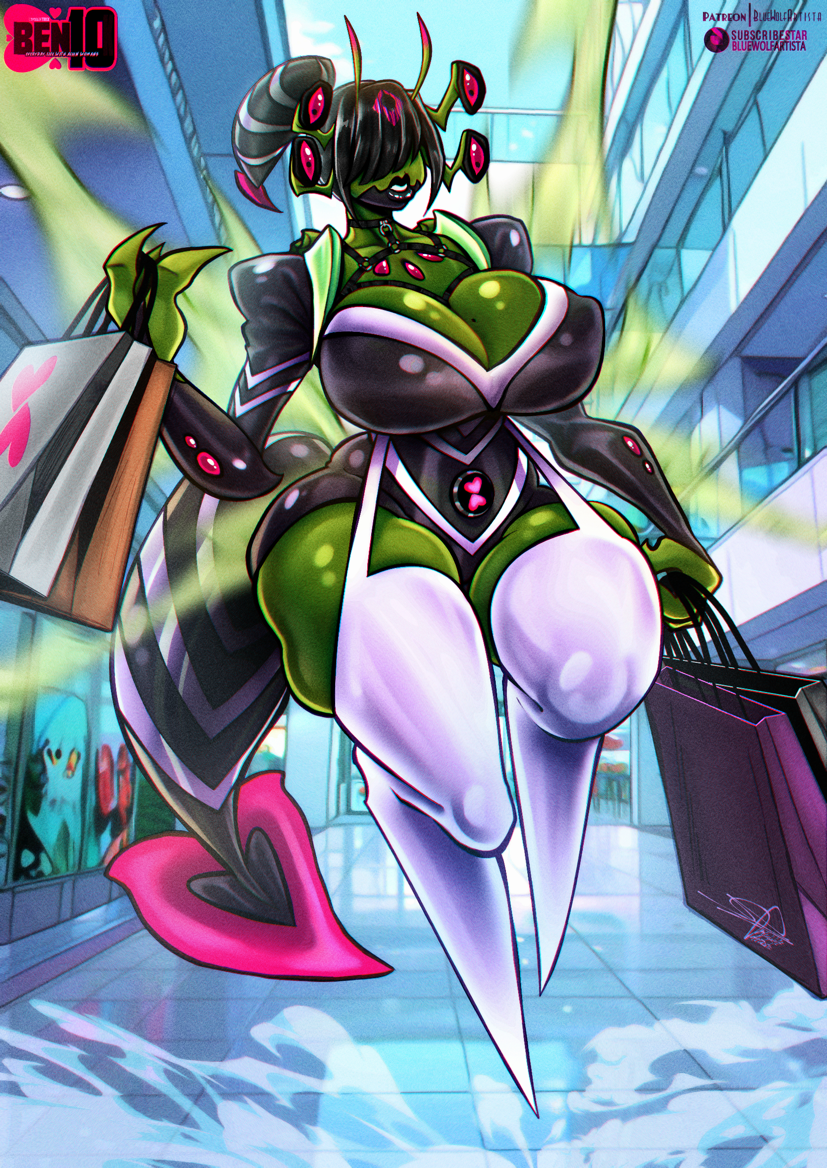 alien, alien female, alien girl, ben 10, big breasts, black hair, black lipstick, bluewolfartista, breasts, cartoon network, chaquetrix, female, female only, fire, green skin, huge breasts, insects, lepidopteran, mature female, milf, milftrix, no human, pink eyes, sexy, stinkfly, thick thighs, thighhighs, thighs, wide hips