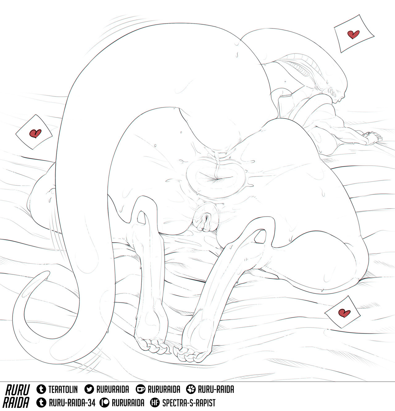 1girls, 2d, alien (franchise), anus, ass, female, female only, female xenomorph, inviting, puffy anus, pussy, ruru-raida, solo, solo female, xenomorph