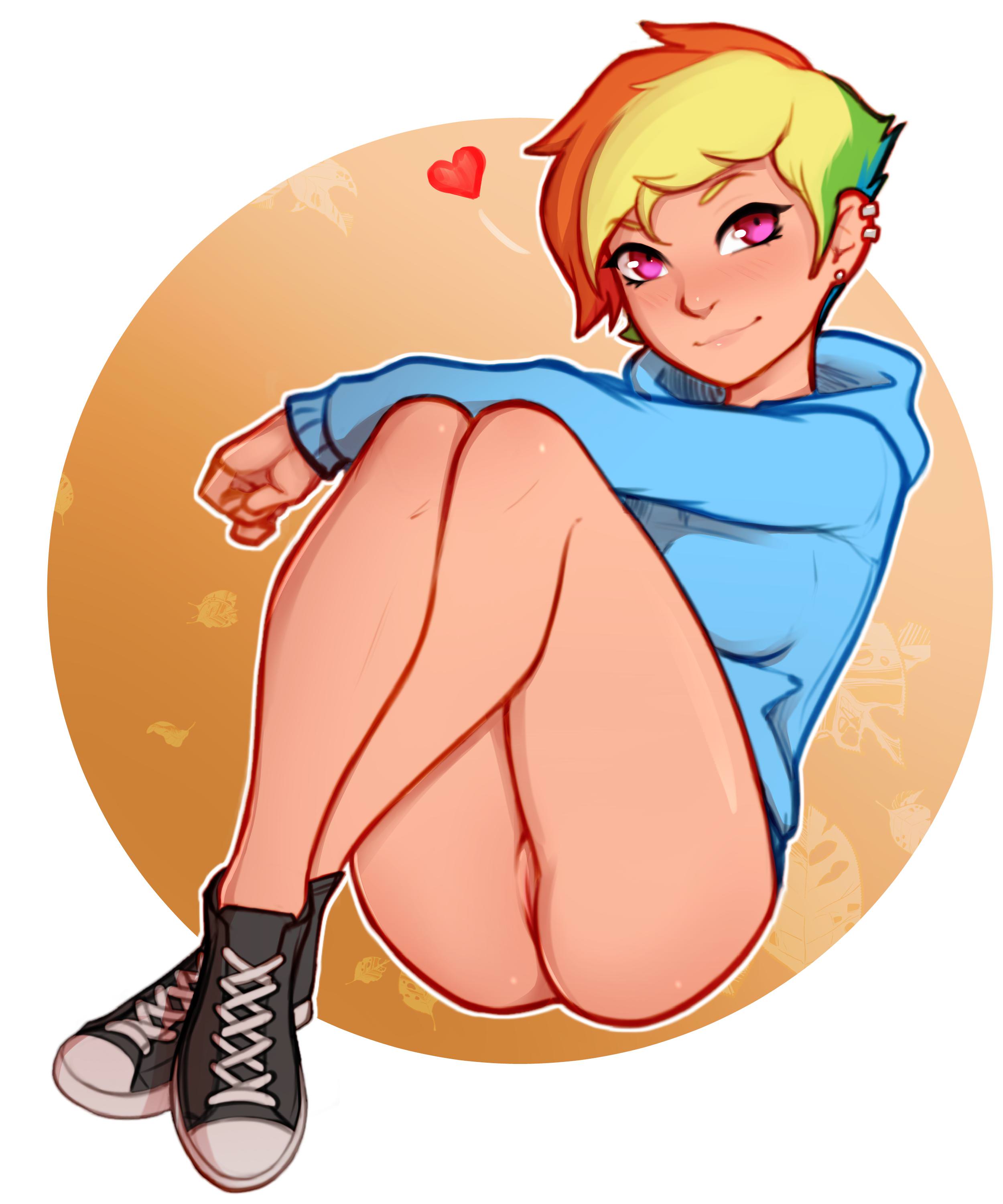 female, female only, friendship is magic, human, humanized, looking at viewer, my little pony, pudgeruffian, pussy, rainbow dash (mlp), solo, wholesome
