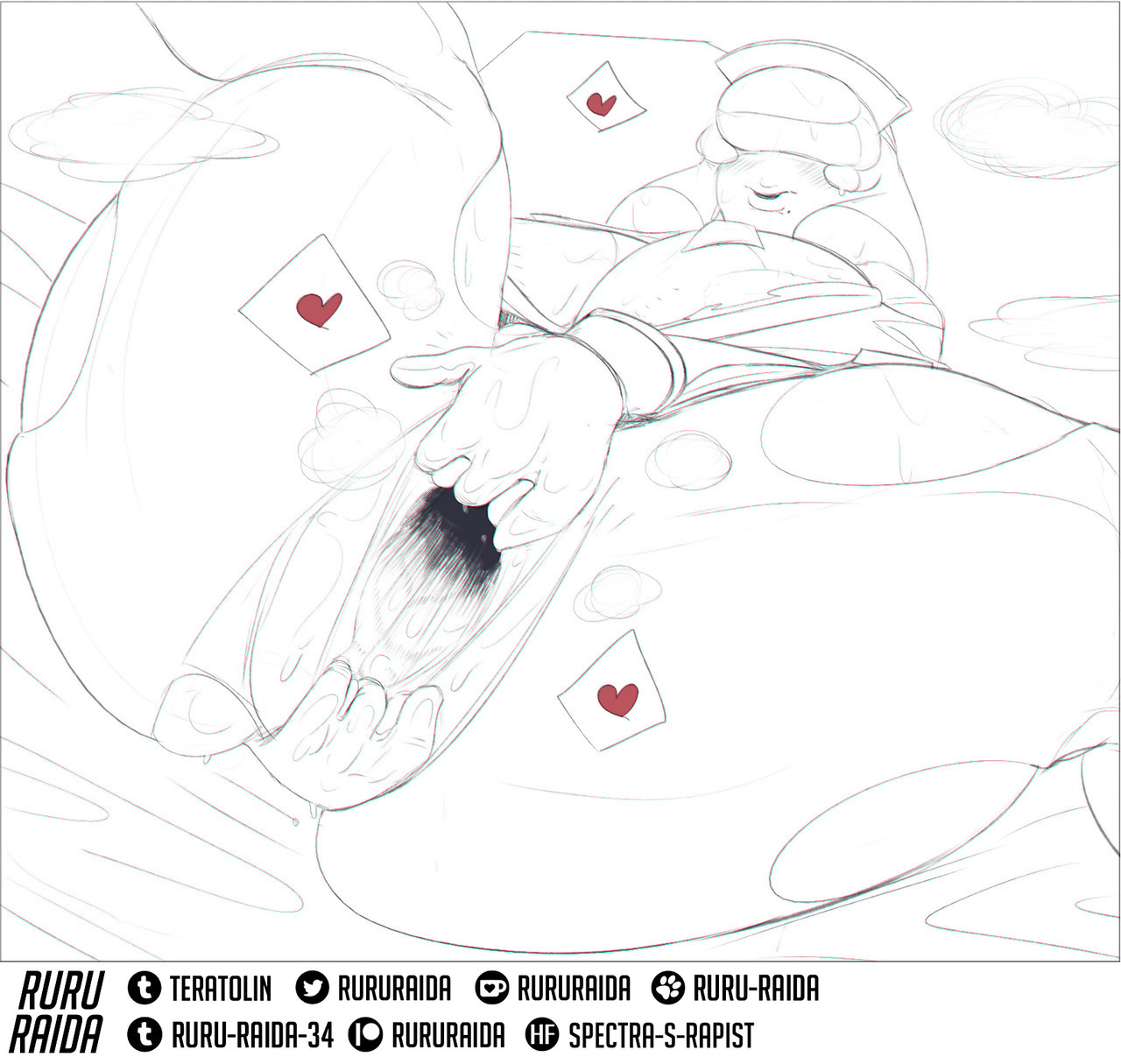 1girls, anus, breasts, bubble head nurse, female, gaping anus, monochrome, nurse (silent hill), original character, ruru-raida, silent hill, silent hill 2, sketch, solo, spread anus, torn clothes