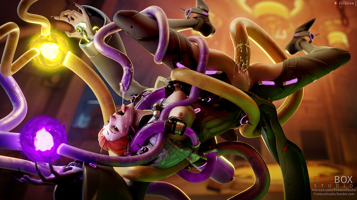 3d, areolae, blender, blizzard entertainment, boots, breasts, consensual tentacles, cum, cum on face, face markings, facial, female, fireboxstudio, high heel boots, high heels, moira, nipples, open mouth, orange hair, overwatch, patreon username, sex, tentacle, tentacle sex, tongue, tongue out, tubes, tumblr username