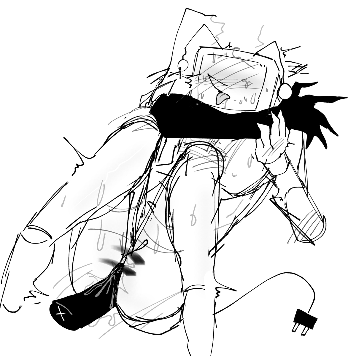 anon, antennae (anatomy), blush, cuntboy, deltarune, deltarune chapter 3, holding neck, intersex, monochrome, penetration, plug tail, pussy, roaring knight, sketch, sweat, tenna (deltarune)
