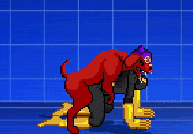 all fours, animated, barbara gordon, batgirl, bent over, canine, capcom, cum, cum in pussy, cum inside, dc, dc comics, dog, doggy style, female, from behind, m.u.g.e.n, pixel art, pussy, rape, snk, zoophilia