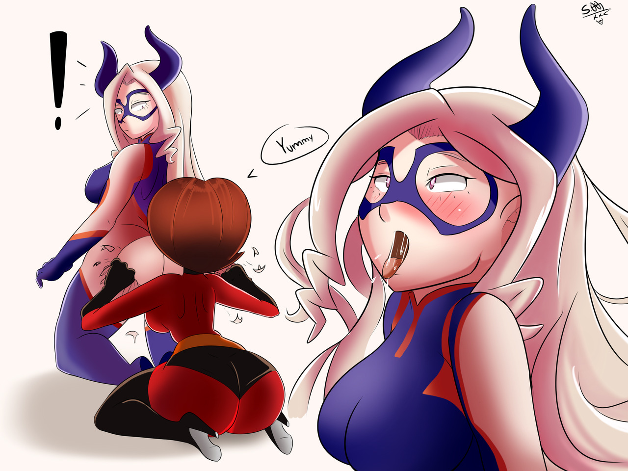 2girls, ass, big ass, big butt, clothing, crossover, disney, elastigirl, fat ass, female, female only, fully clothed, helen parr, mount lady, multiple females, multiple girls, my hero academia, pixar, ripped clothing, scrabble007, smooth skin, the incredibles, yuri, yuu takeyama