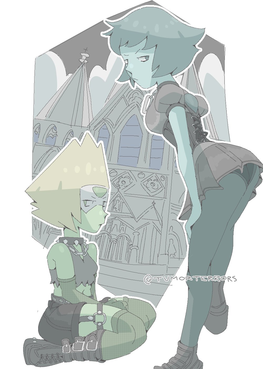 ass, big ass, big breasts, big butt, big thighs, big titties, breasts, cartoon network, curvaceous, curvaceous female, curvaceous figure, curvy, curvy figure, curvy hips, female, female focus, female only, goth, goth girl, grey skin, lapis lazuli (steven universe), peridot (steven universe), short hair, shortstack, steven universe, tumorterrors, yellow hair