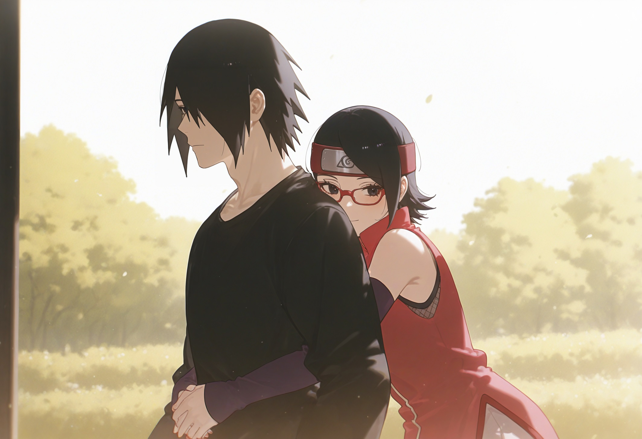 1boy, 1girls, 2d (artwork), 2d artwork, age difference, ai generated, black hair, boruto: naruto next generations, comic style, father and daughter, female, height difference, incest, male, male/female, naruto, naruto (series), sarada uchiha, sasuke uchiha, straight, teenage female, teenager