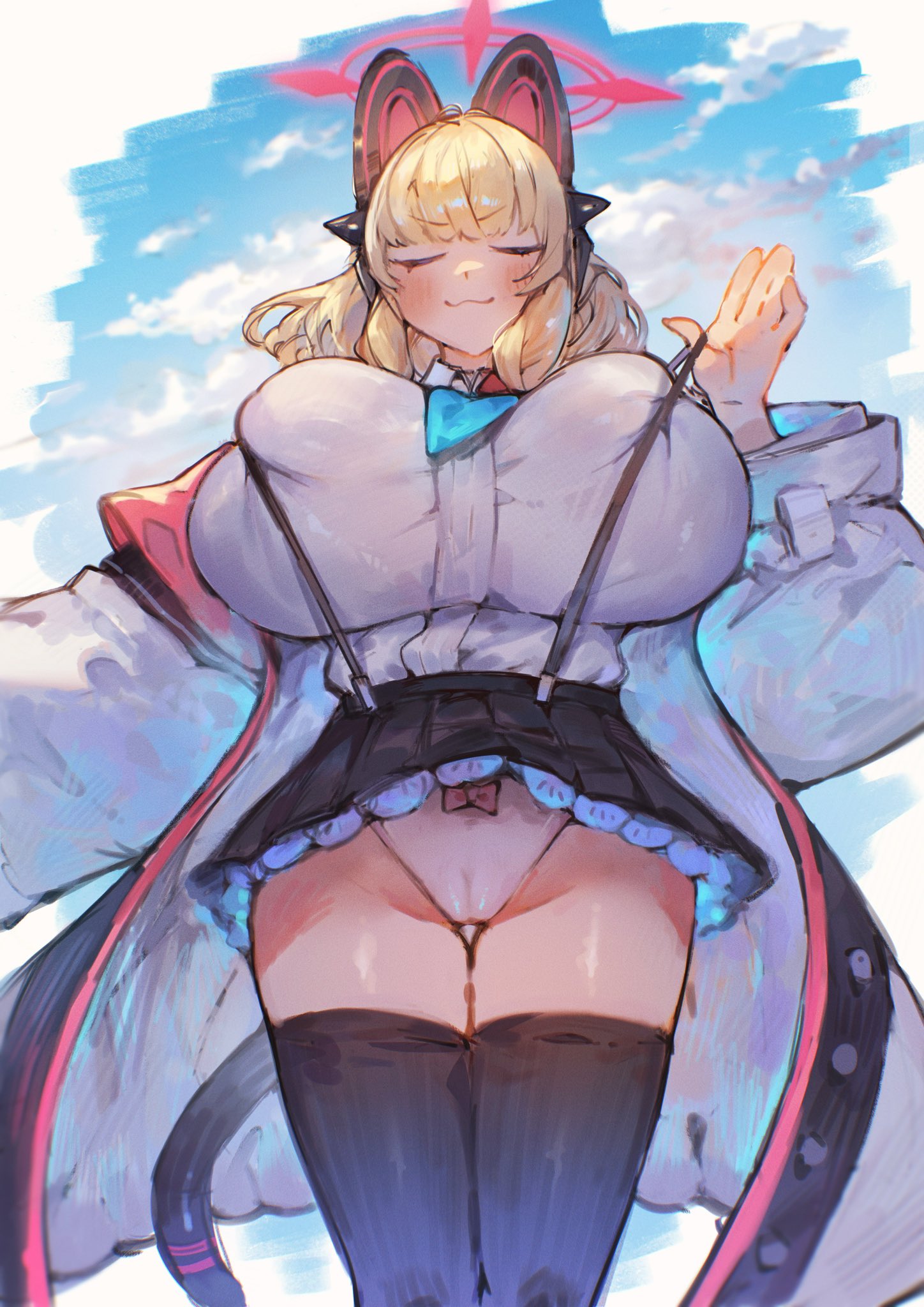 blue archive, breasts, cameltoe, female, female only, halo, hasppa, huge breasts, kemonomimi, momoi (blue archive), panties, pussy, thighs