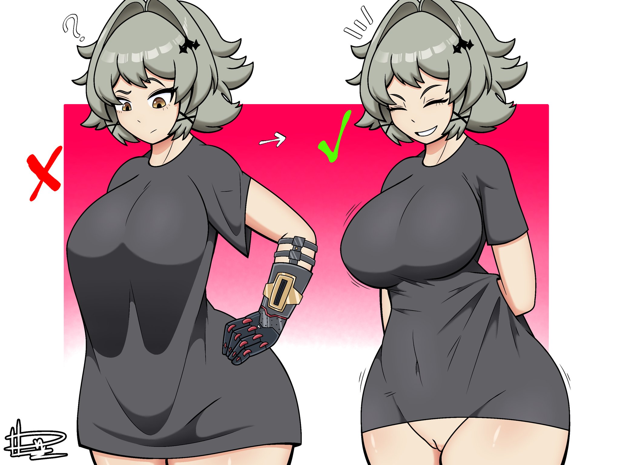 1girls, breasts, caesar king, caesar king (zenless zone zero), dn28 art, female, huge breasts, looking down, pussy, shirt, smile, tagme, zenless zone zero