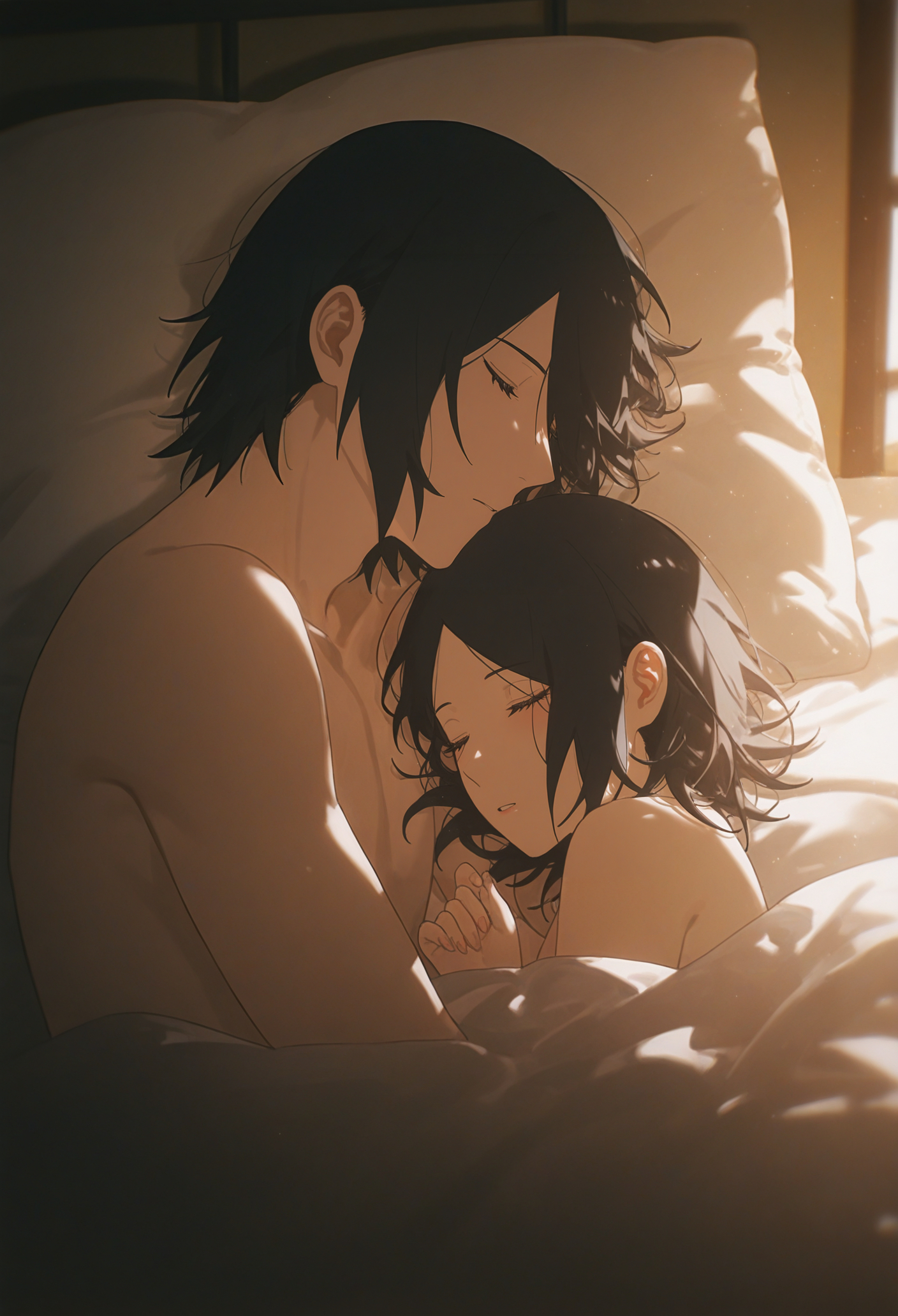 1boy, 1girls, 2d (artwork), 2d artwork, age difference, ai generated, black hair, boruto: naruto next generations, comic style, father and daughter, female, height difference, incest, male, male/female, messy hair, naruto, naruto (series), sarada uchiha, sasuke uchiha, straight, teenage female, teenager