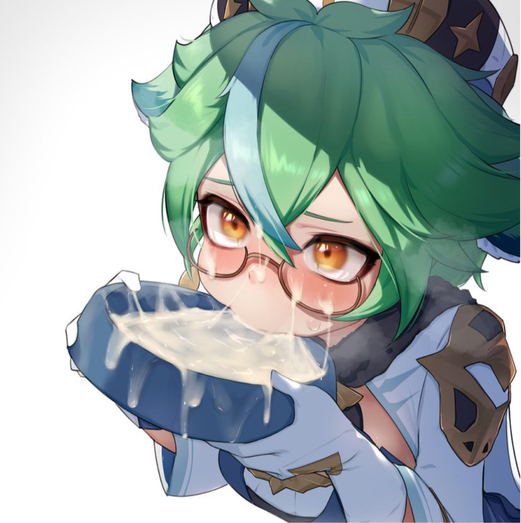 1female 1girl 1girls animal_ears bowl cum cum_bowl cum_eating cum_on_face cum_on_glasses drinking drinking_cum eating eating_cum fox_ears fox_girl foxgirl genshin_impact glasses gokkun green_hair green_hair_female hizake kashu_(hizake) kemonomimi sole_female sucrose_(genshin_impact) swallowing swallowing_cum waifu